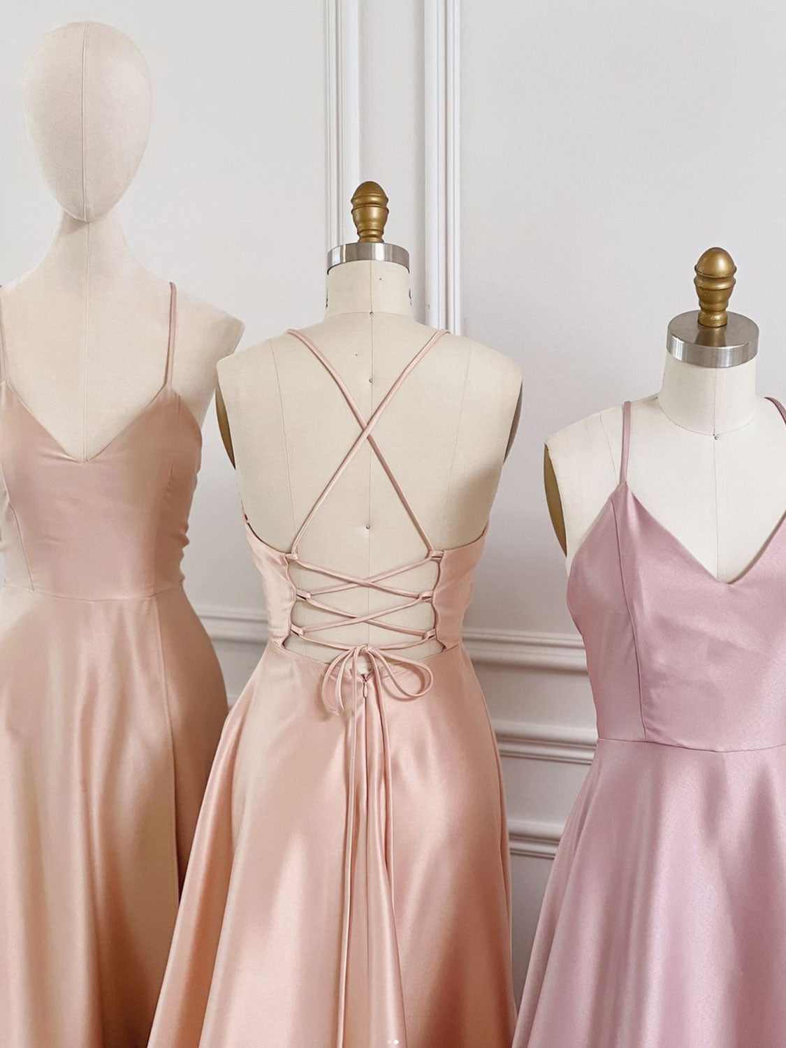 Handmade Bridesmaid Dress Simple A Line Satin Long Pink Wedding Guest Dress