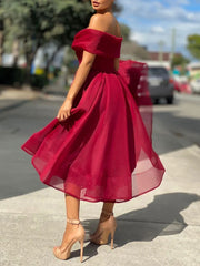 Handmade Bridesmaid Dress Simple Burgundy Tulle Off the Shoulder Wedding Guest Dress