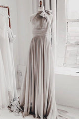 Handmade Bridesmaid Dress Simple Chiffon Gray Long Wedding Guest Dress