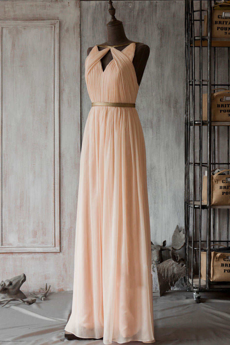 Handmade Bridesmaid Dress Simple Pink Chiffon Long Wedding Guest Dress