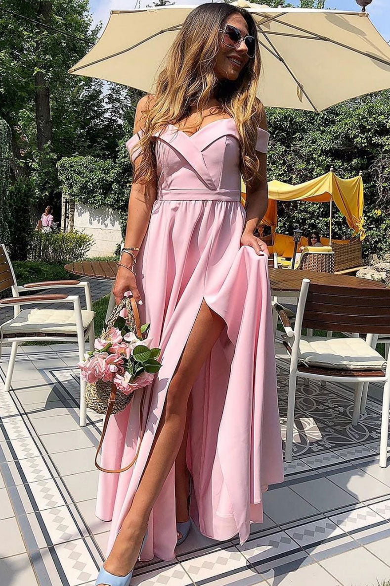 Handmade Bridesmaid Dress Simple Pink Satin Long Wedding Guest Dress