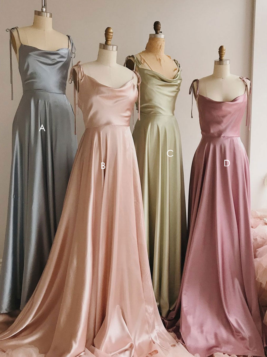 Handmade Bridesmaid Dress Simple Satin A Line Long Wedding Guest Dress