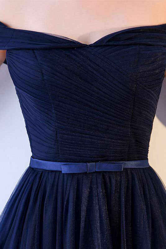 Handmade Bridesmaid Dress Simple Sweetheart Tulle Dark Blue Long Wedding Guest Dress