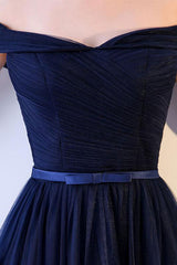 Handmade Bridesmaid Dress Simple Sweetheart Tulle Dark Blue Long Wedding Guest Dress