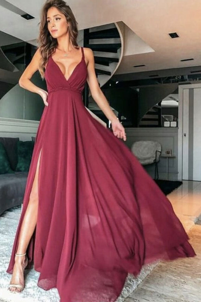 Handmade Bridesmaid Dress Simple V Neck Chiffon Long Wedding Guest Dress