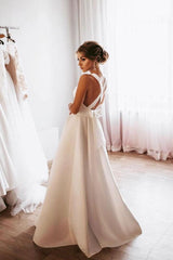 Handmade Bridesmaid Dress White A Line Satin Long Backless Wedding Guest Dress