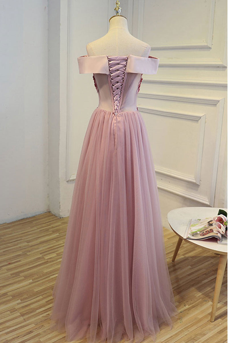 Handmade Bridesmaid DressA Line Off the Shoulder Tulle Long Wedding Guest Dress
