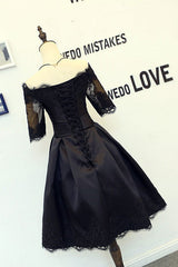 Handmade Bridesmaid DressBlack Lace Short Homecoming Dress Wedding Guest Dress