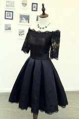 Handmade Bridesmaid DressBlack Lace Short Homecoming Dress Wedding Guest Dress