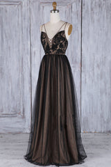 Handmade Bridesmaid DressBlack V Neck Lace Tulle Long Wedding Guest Dress