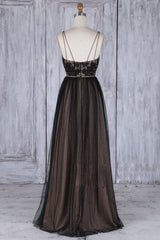 Handmade Bridesmaid DressBlack V Neck Lace Tulle Long Wedding Guest Dress