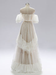 Handmade Bridesmaid DressChampagne A Line Lace Long Lace Wedding Guest Dress