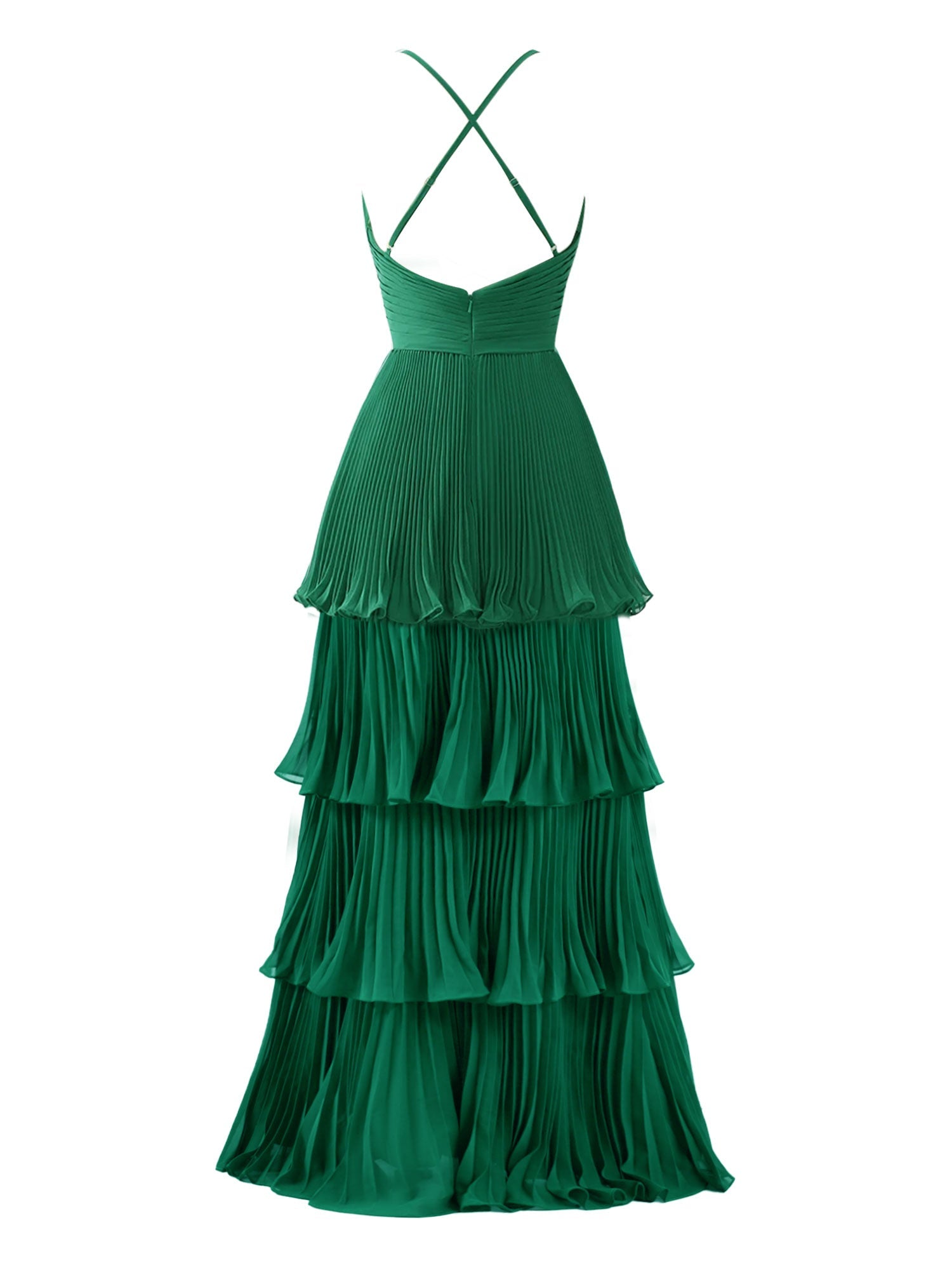 Handmade Bridesmaid DressDark Green A Line Tiered Floor Length Chiffon Wedding Guest Dress