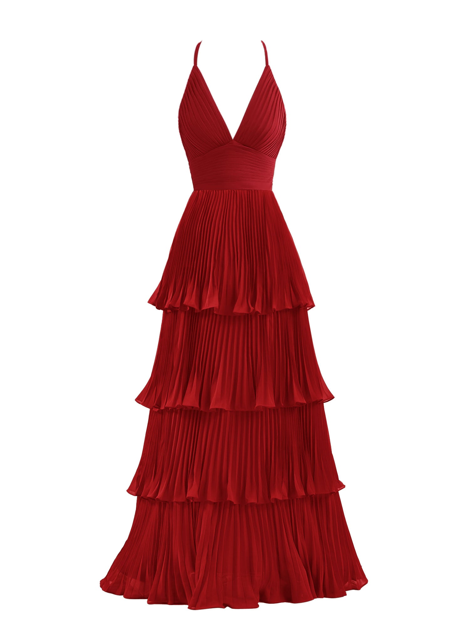 Handmade Bridesmaid DressDark Green A Line Tiered Floor Length Chiffon Wedding Guest Dress