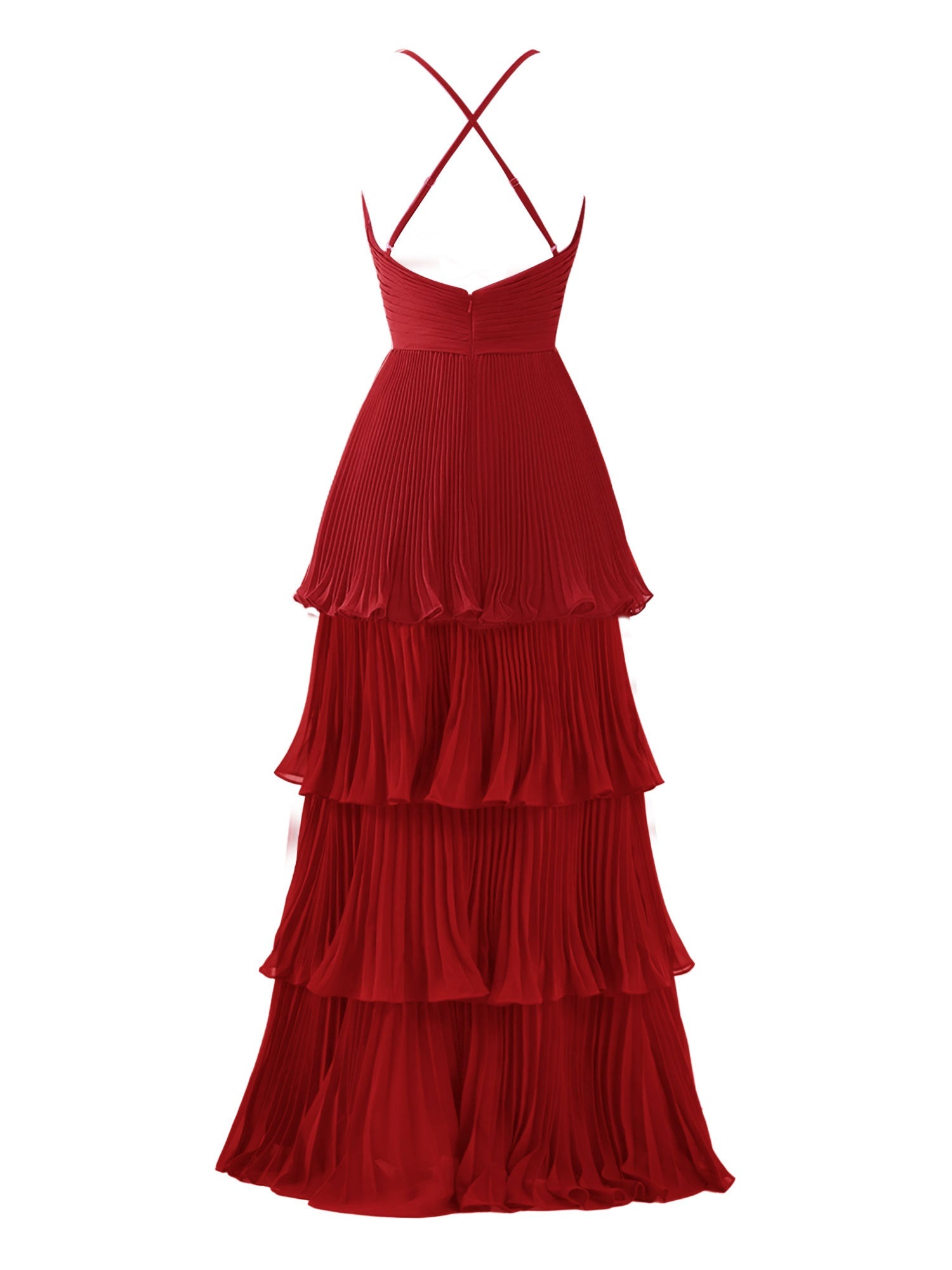 Handmade Bridesmaid DressDark Green A Line Tiered Floor Length Chiffon Wedding Guest Dress