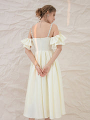 Handmade Bridesmaid DressLight Yellow Satin Short Wedding Guest Dress