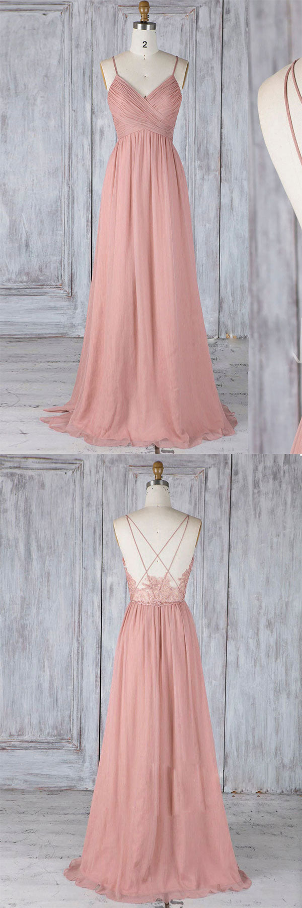 Handmade Bridesmaid DressPink Chiffon Lace Long Wedding Guest Dress
