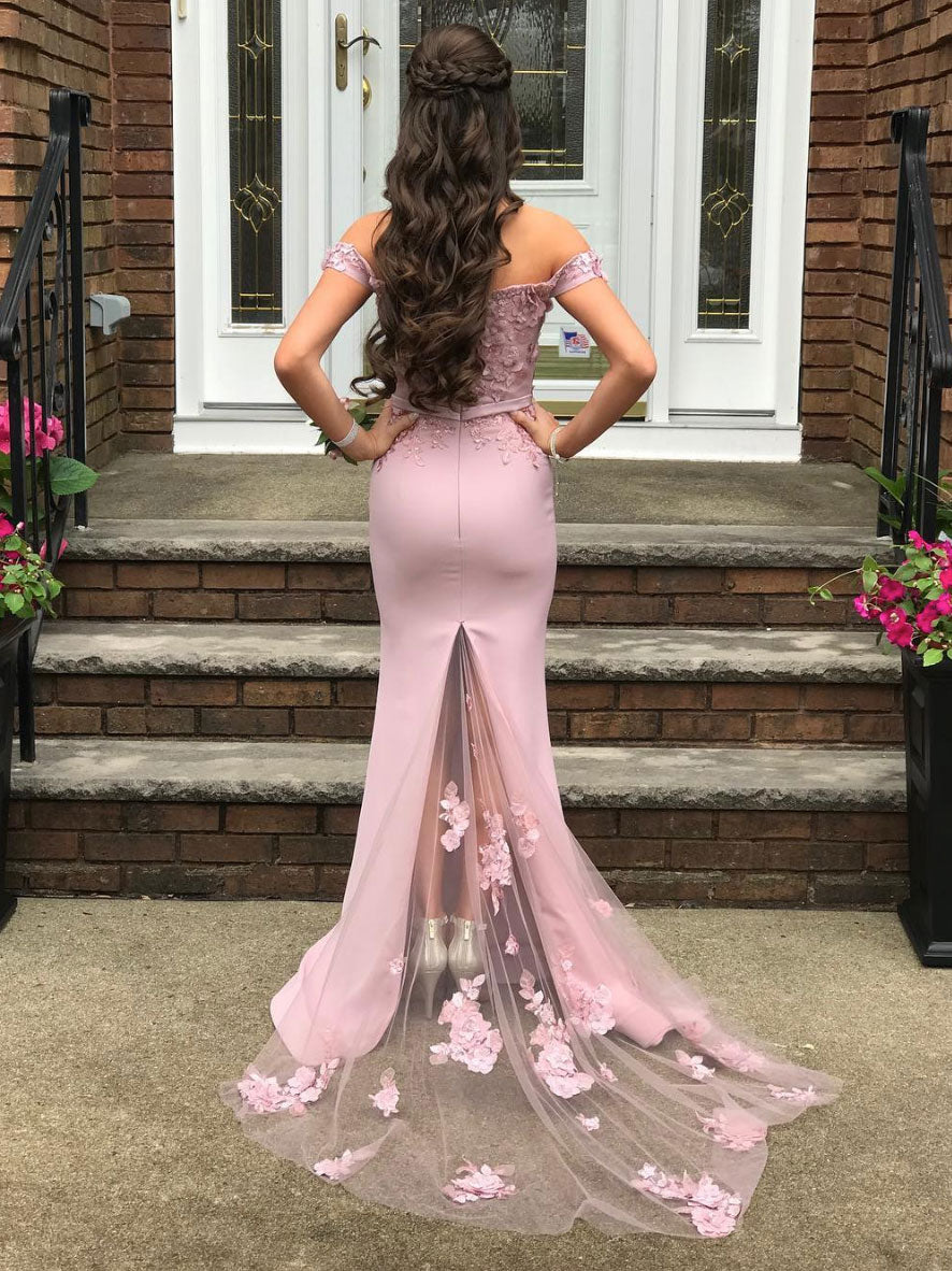 Handmade Bridesmaid DressPink Satin Mermaid Long Lace Wedding Guest Dress