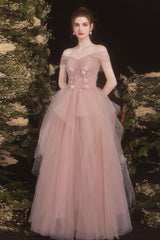Handmade Bridesmaid DressPink Sweetheart Neck Tulle Long Wedding Guest Dress