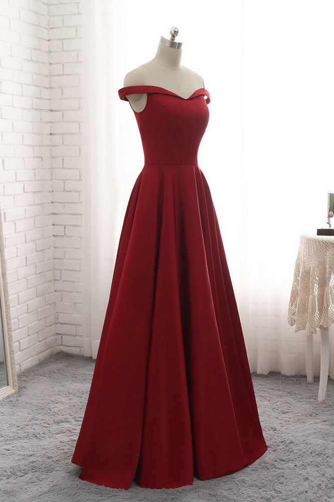 Handmade Bridesmaid DressSimple Burgundy Off the Shoulder Long Wedding Guest Dress