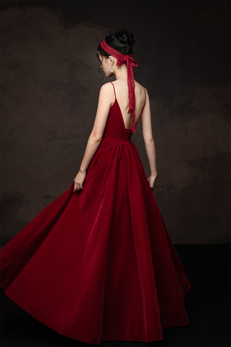 Handmade Bridesmaid DressSimple V Neck Burgundy Long Wedding Guest Dress