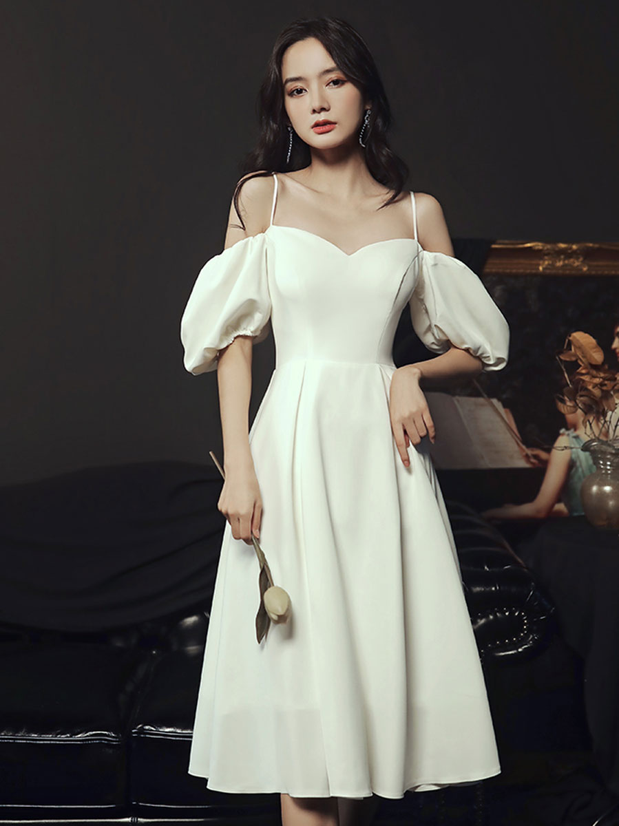 Handmade Bridesmaid DressSimple White Sweetheart Neck Short Wedding Guest Dress