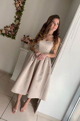 Handmade Bridesmaid DressSimple White Sweetheart Satin Short Wedding Guest Dress