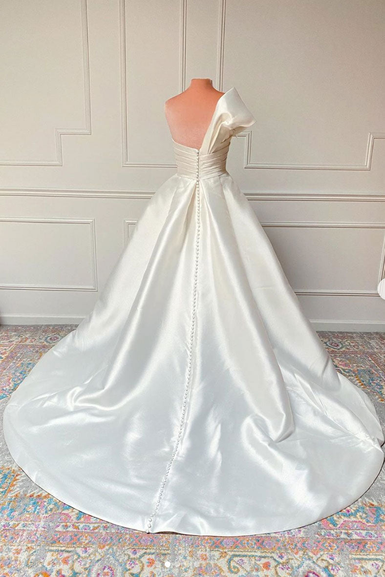 Handmade Ivory Satin Long Handmade Wedding Dress Ivory Bridal Gown