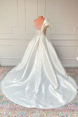 Handmade Ivory Satin Long Handmade Wedding Dress Ivory Bridal Gown