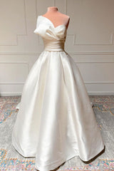 Handmade Ivory Satin Long Handmade Wedding Dress Ivory Bridal Gown