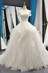 Handmade Ivory Tulle Lace Off the Shoulder Long Handmade Wedding Dress Lace Bridal Gown