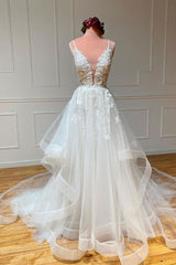 Handmade Ivory V Neck Tulle Lace Long Handmade Wedding Dress Lace Bridal Gown