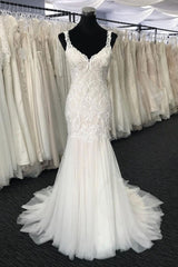 Handmade Ivory Wedding Dress Lace Tulle Mermaid Long Handmade Wedding Dress Ivory Bridal Gown