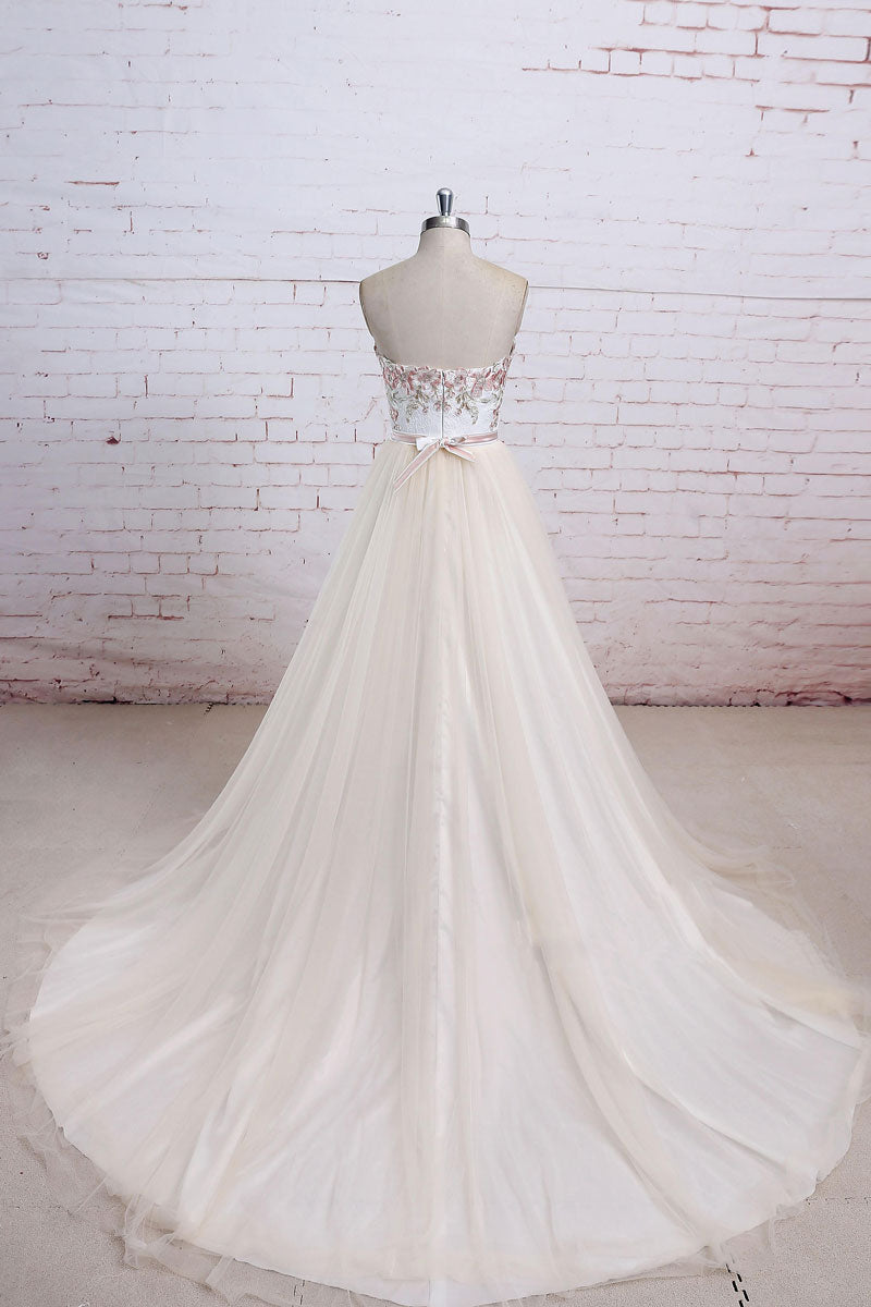 Handmade Lace Tulle Long Handmade Wedding Dress Lace Bridal Gown