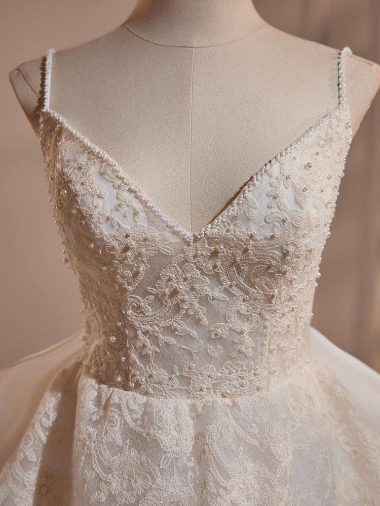 Handmade Light Lace Long Handmade Wedding Dress Lace Long Bridal Gown