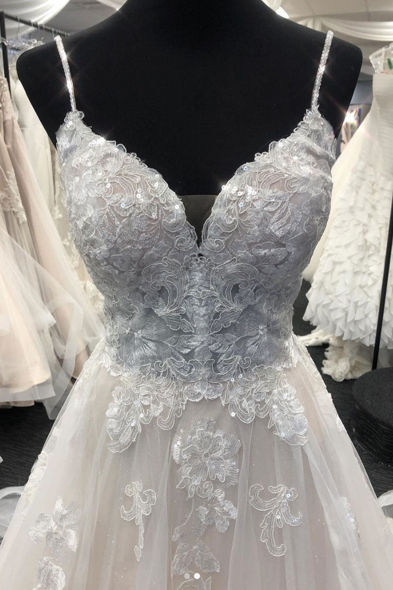Handmade Light Tulle Lace Long Handmade Wedding Dress Bridal Gown
