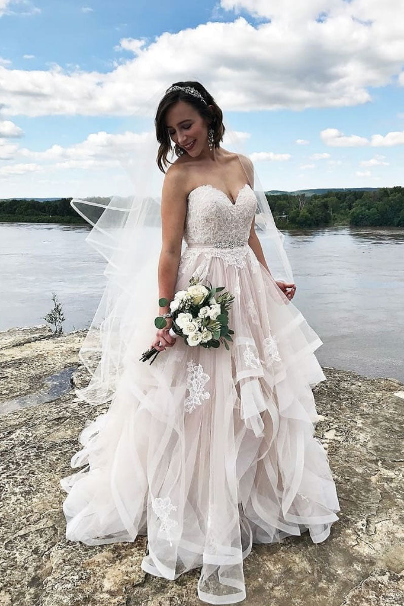 Handmade Light Tulle Lace Long Handmade Wedding Dress Tulle Lace Bridal Gown