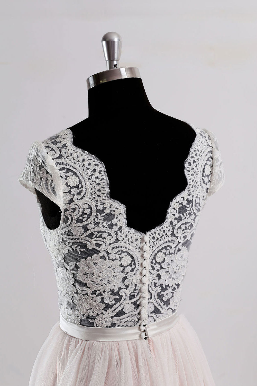 Handmade Pink V Neck Lace Tulle Long Handmade Wedding Dress Pink Bridal Gown