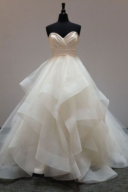 Handmade Simple Sweetheart Neck Tulle Long Bridal Gown