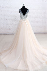 Handmade V Neck Lace Tulle Long Handmade Wedding Dress Bridal Gown
