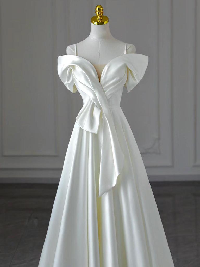 Handmade Wedding Dress A Line Off the Shoulder Satin Ivory Long Formal Dress Evening Dress
