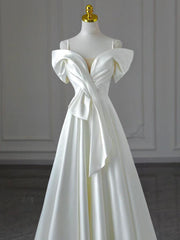 Handmade Wedding Dress A Line Off the Shoulder Satin Ivory Long Formal Dress Evening Dress