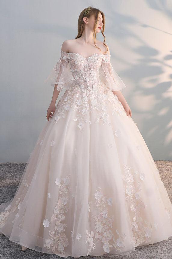 Handmade Wedding Dress Handmade Light Tulle Lace Appliques Long Wedding Party Dress