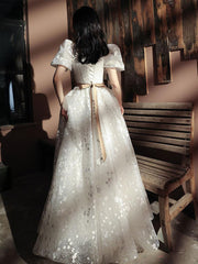 Handmade Wedding Dress Ivory A Line Lace Long Formal Dress Evening Dress