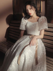 Handmade Wedding Dress Ivory A Line Lace Long Formal Dress Evening Dress