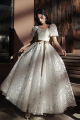 Handmade Wedding Dress Ivory A Line Lace Long Formal Dress Evening Dress