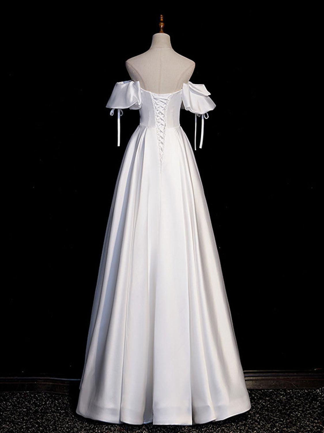 Handmade Wedding Dress Ivory A Line Satin Long Evening Dress