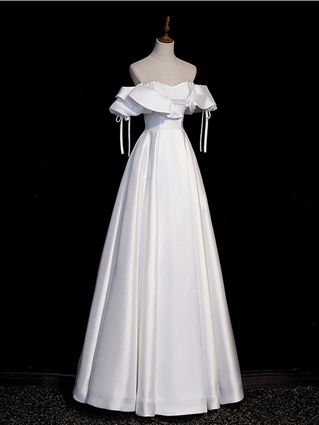 Handmade Wedding Dress Ivory A Line Satin Long Evening Dress