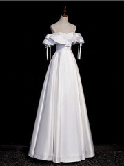Handmade Wedding Dress Ivory A Line Satin Long Evening Dress