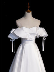 Handmade Wedding Dress Ivory A Line Satin Long Evening Dress